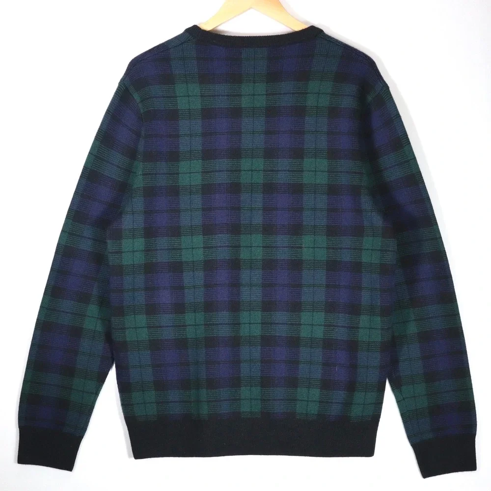 Polo Ralph Lauren Sweater Mens Large Green Plaid Wool Crewneck Pullover Casuaal